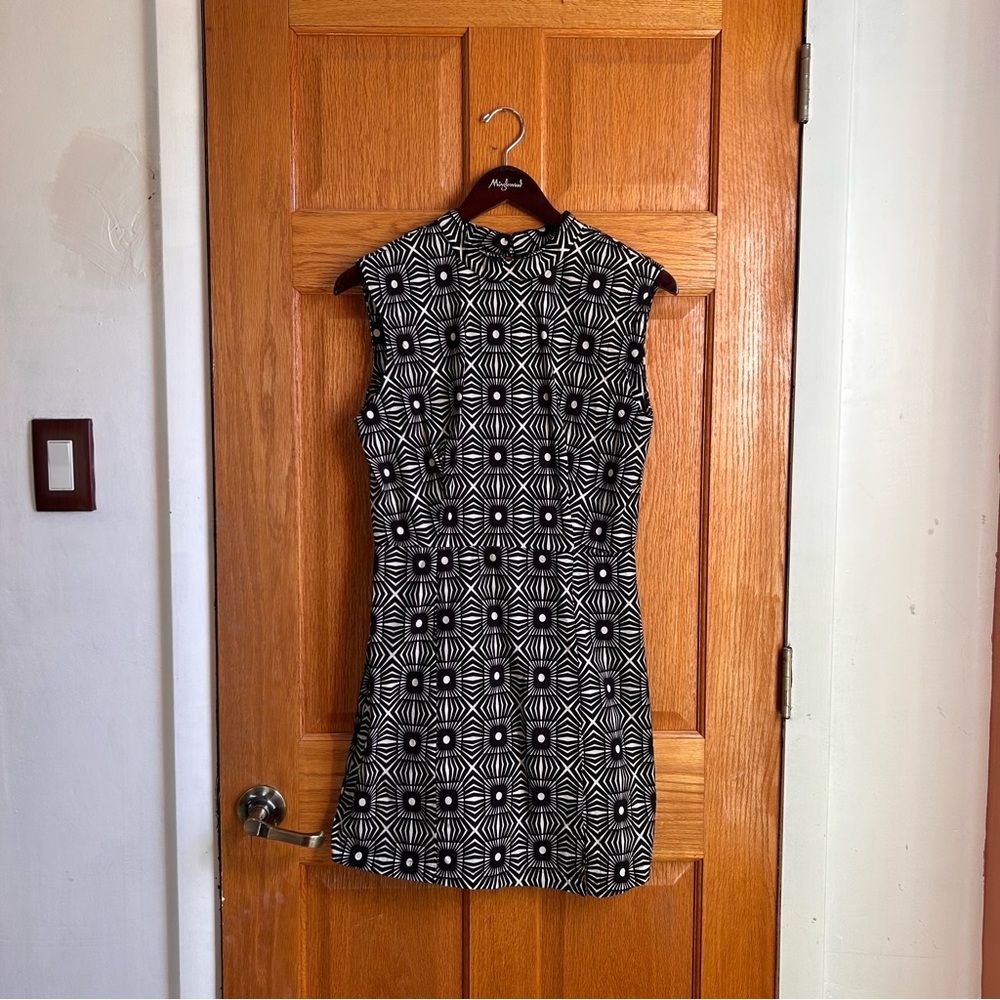 Anthropologie Black and White Geometric Mock Neck Mini Dress
